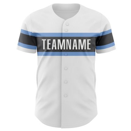 Custom Name and Number Authentic Baseball Jersey in White Light Blue and Steel Gray Personalized White Light Blue-Steel Gray
