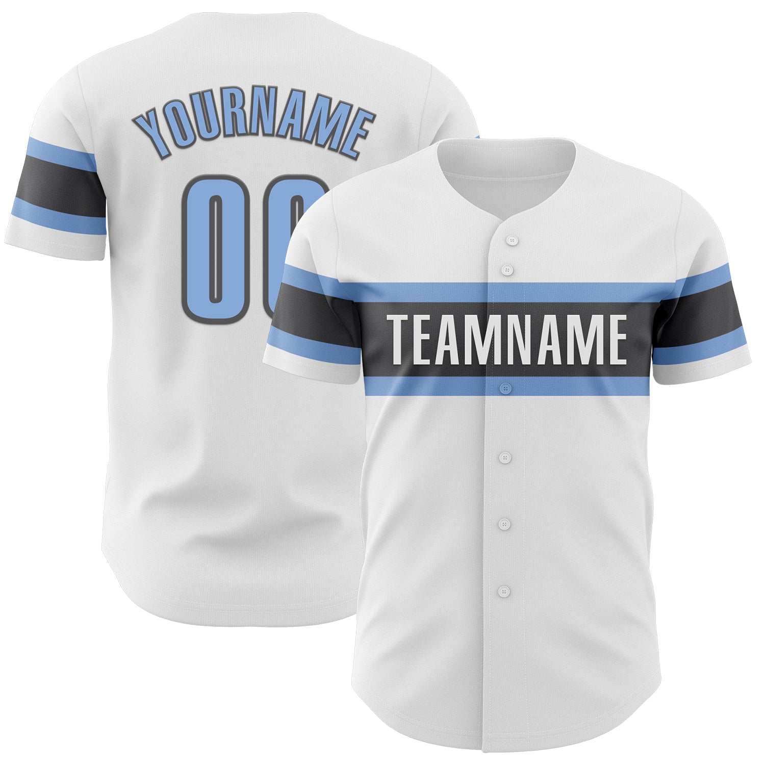 Custom Name and Number Authentic Baseball Jersey in White Light Blue and Steel Gray Personalized White Light Blue-Steel Gray