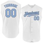 Personalized Authentic Sleeveless Baseball Jersey in White Light Blue and Steel Gray Personalized White Light Blue-Steel