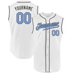 Custom Name and Number Personalized Baseball Jersey - Authentic Sleeveless Design in White, Light Blue, and Steel Gray Personalized