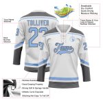 Custom Name and Number Hockey Jersey in White, Light Blue & Steel Gray - Personalized Lace Neck Team Uniform Personalized