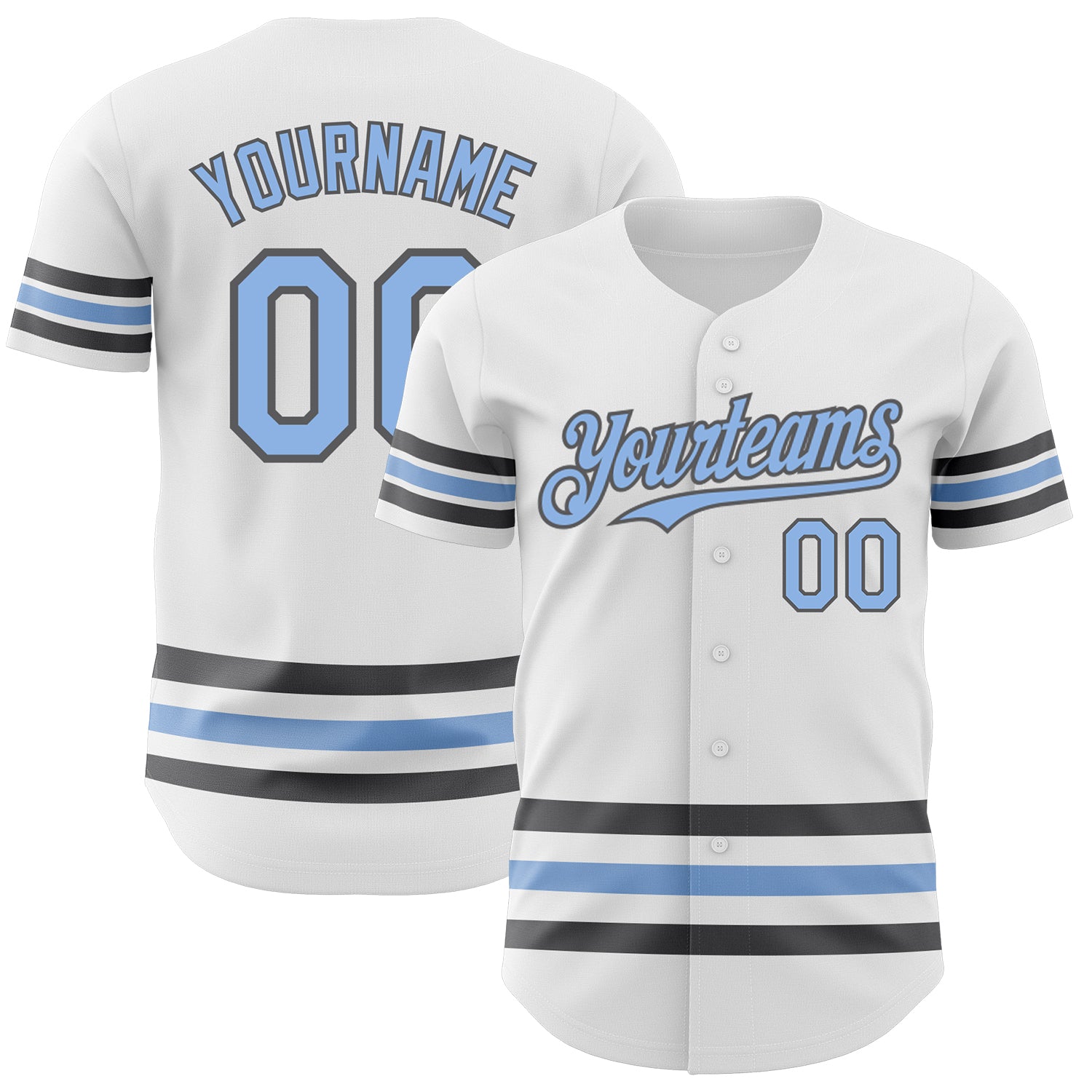 Custom Name Number Personalized Baseball Jersey in White Light Blue Steel Gray Personalized White Light Blue-Steel Gray Line