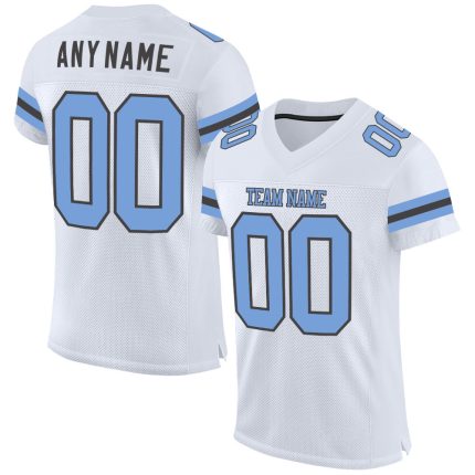 Custom Authentic Football Jersey - Personalized Team Name and Number, White Light Blue-Steel Gray Mesh Personalized White