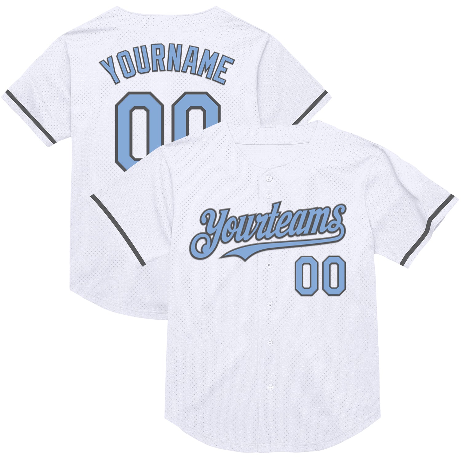 Custom Name Number Throwback Baseball Jersey Mesh in White Light Blue Steel Gray - Personalized Team Apparel Personalized