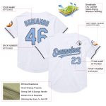 Custom Name Number Throwback Baseball Jersey Mesh in White Light Blue Steel Gray - Personalized Team Apparel Personalized