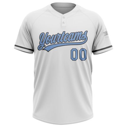 Custom Name and Number Softball Jersey - Personalized White Light Blue Steel Gray Unisex Two-Button Design Personalized White