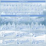 Custom Name and Number Winter Landscape Bomber Jacket White Blue 3D Pattern Snowy Trees Full-Snap Varsity Letterman Personalized