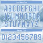 Custom Name and Number Winter Landscape Bomber Jacket White Blue 3D Pattern Snowy Trees Full-Snap Varsity Letterman Personalized
