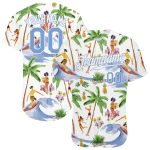 Custom Name Number Hawaii Palm Trees Baseball Jersey 3D Pattern Design Light Blue White Personalized White Light Blue-White