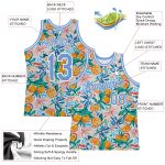 Custom Name and Number Authentic Basketball Jersey - Personalized 3D Pattern Design in White and Light Blue Oranges Personalized