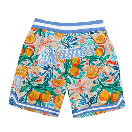 Custom Name & Number Basketball Shorts - 3D Pattern Design in White Light Blue - Personalized Team Oranges Shorts Personalized