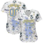 Custom Name Number Baseball Jersey Hawaii Beach Palm Trees 3D Pattern Light Blue Yellow - Personalized Team Apparel Personalized