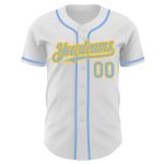 Custom Name and Number Authentic Baseball Jersey - Personalized White Light Blue-Yellow Team Gear Personalized White Light