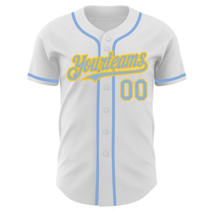 Custom Name and Number Authentic Baseball Jersey - Personalized White Light Blue-Yellow Team Gear Personalized White Light