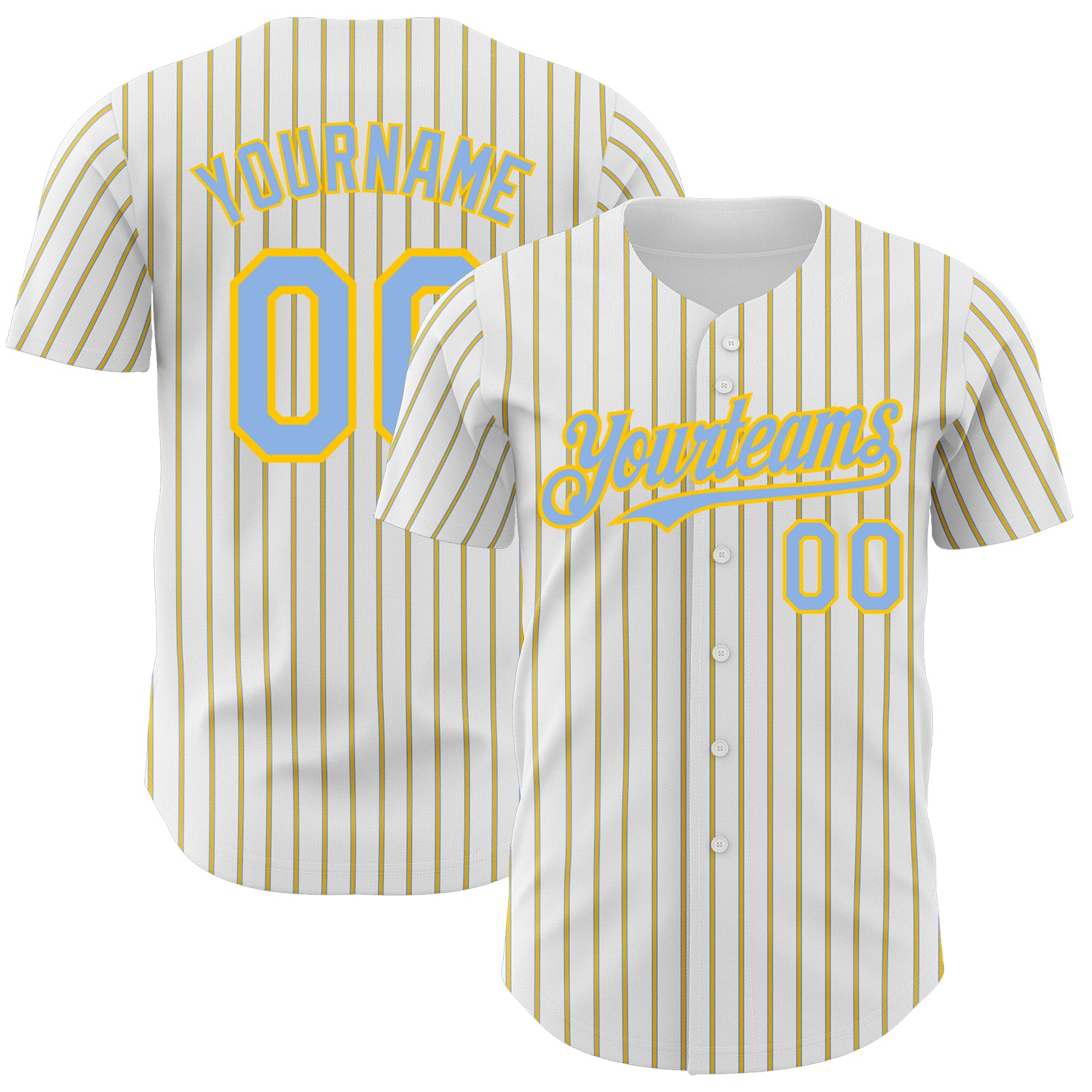 Customizable Light Blue Yellow Pinstripe Baseball Jersey - Personalized with Team Name and Number Personalized White (Light