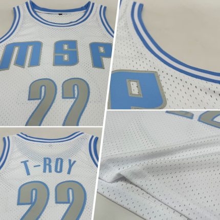 Custom Name and Number Throwback Basketball Jersey - Personalized Light Gray and Light Blue Team Jersey Personalized White