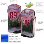 Custom Name Number Basketball Jersey Authentic 3D Pattern Watercolor Design White Maroon Natural Landscape Style Personalized