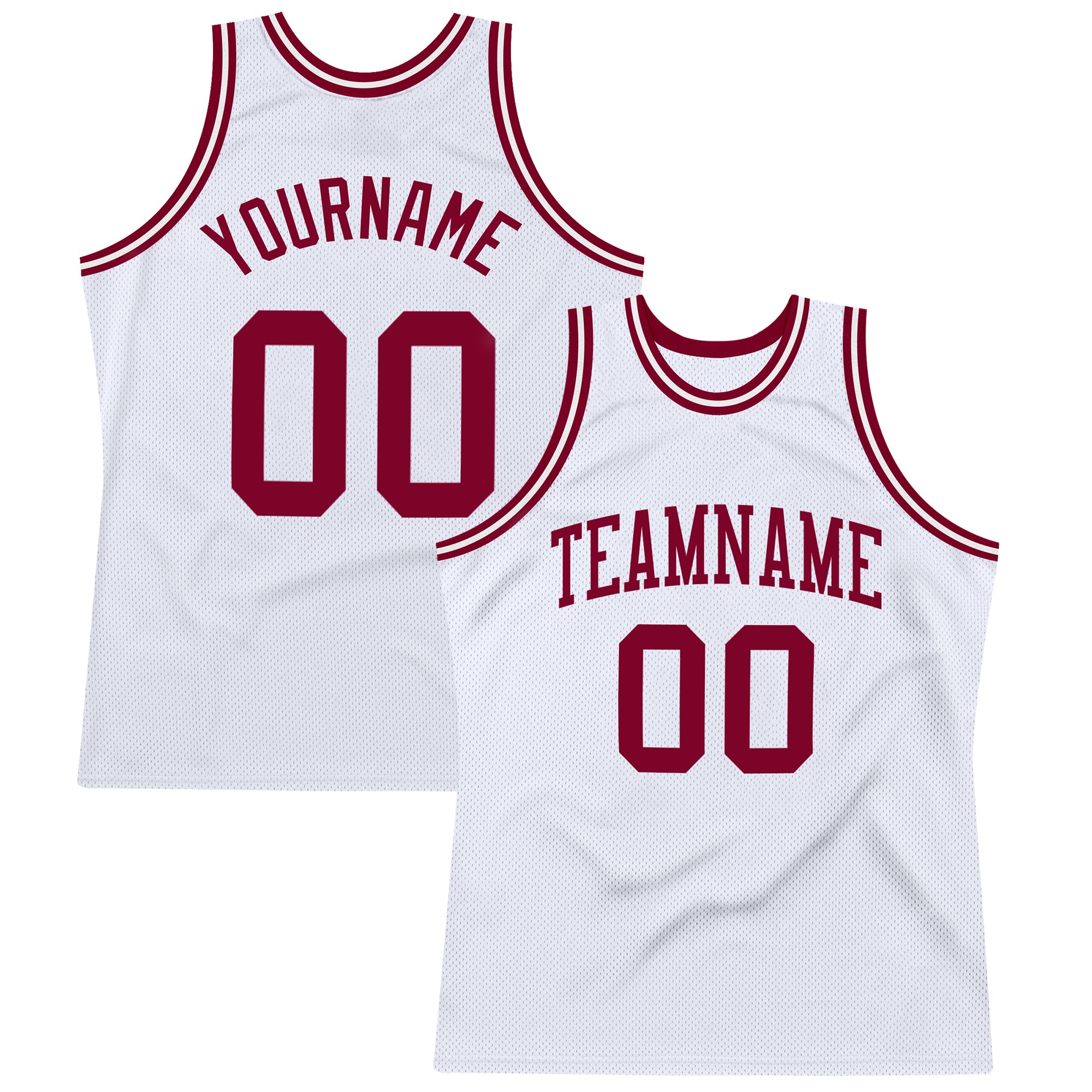 Custom Name and Number Personalized Maroon White Basketball Jersey - Authentic Throwback Personalized White Maroon Authentic