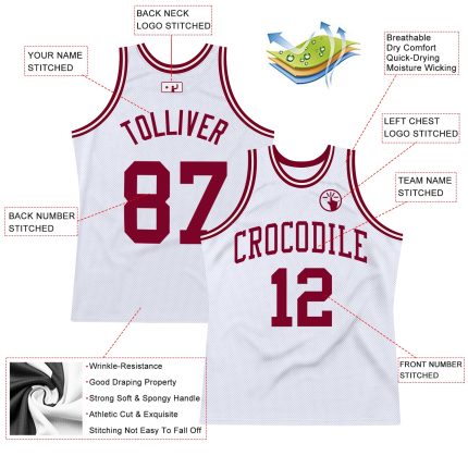 Custom Name and Number Personalized Maroon White Basketball Jersey - Authentic Throwback Personalized White Maroon Authentic