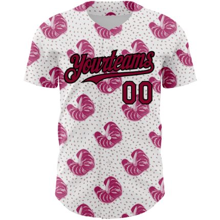 Custom Tropical Anthurium Flower Baseball Jersey with Name and Number, Personalized 3D Maroon-Black Design, Authentic Team Wear