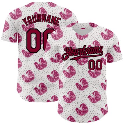 Custom Tropical Anthurium Flower Baseball Jersey with Name and Number, Personalized 3D Maroon-Black Design, Authentic Team Wear