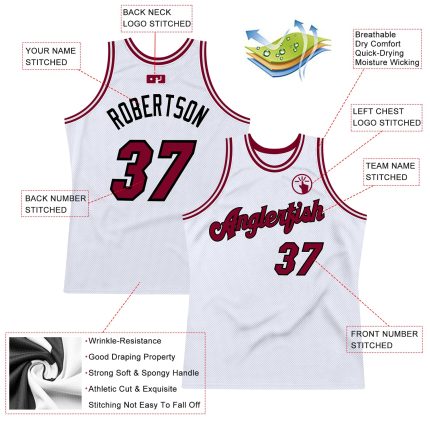 Custom Name and Number Personalized Basketball Jersey - Authentic White Maroon-Black Throwback Design Personalized White