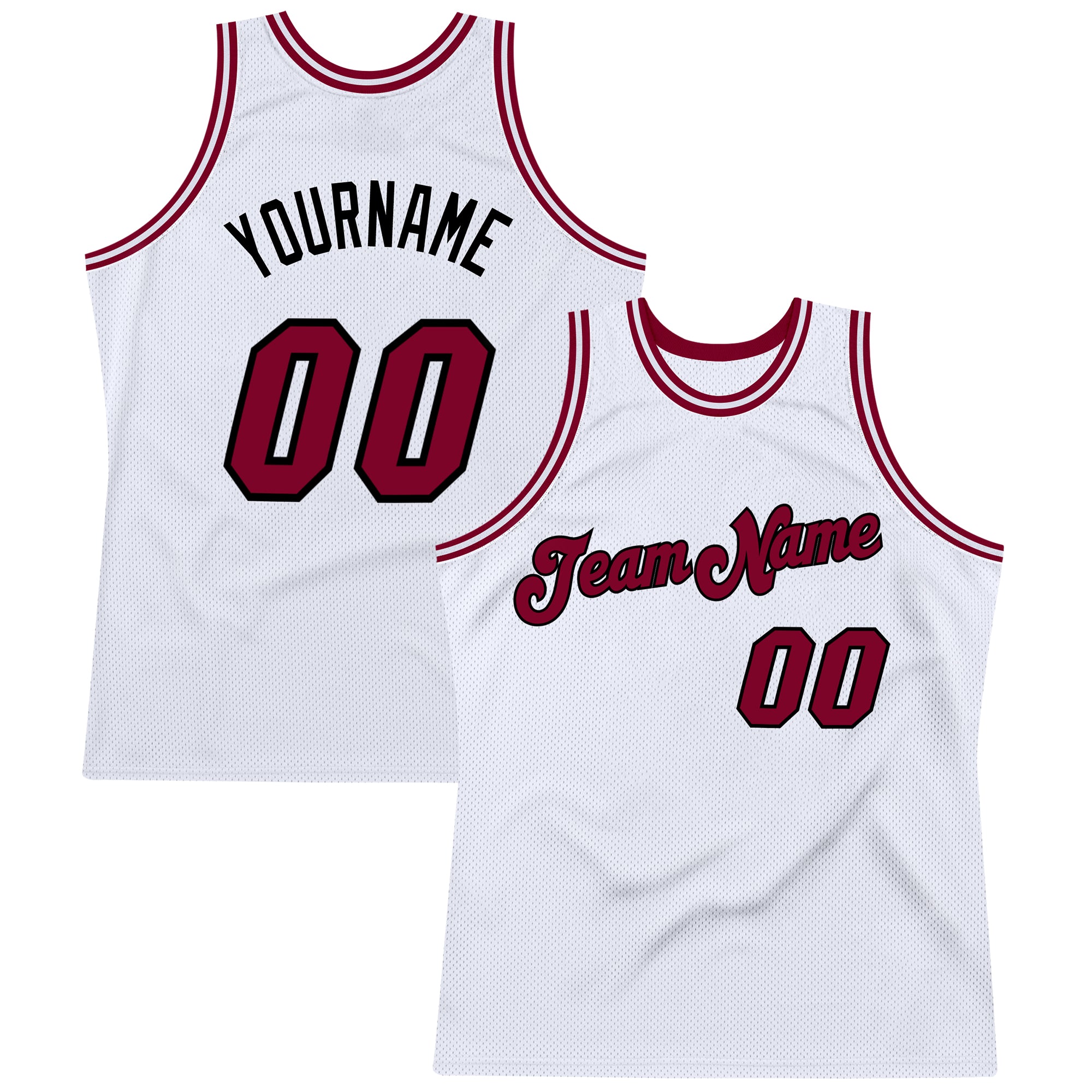 Custom Name and Number Personalized Basketball Jersey - Authentic White Maroon-Black Throwback Design Personalized White