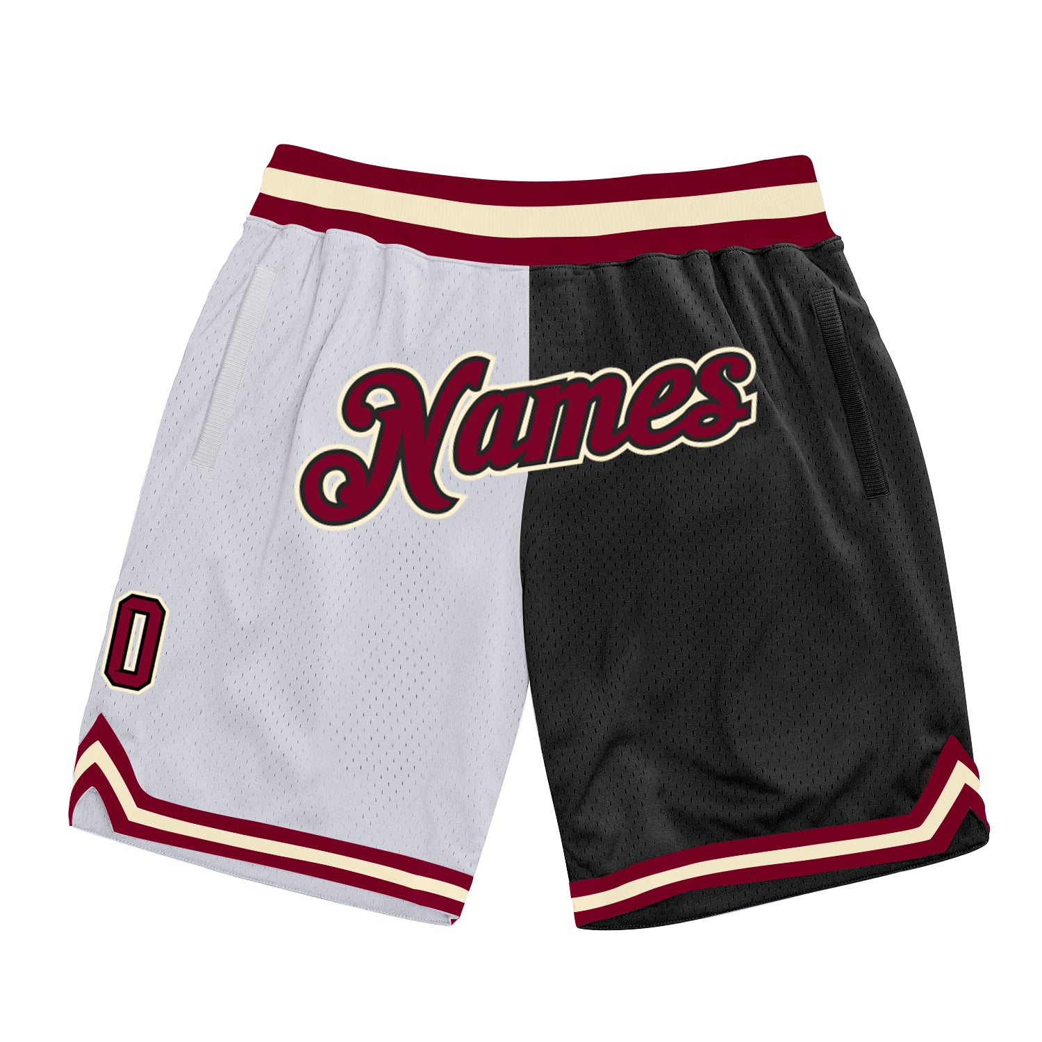 Custom Name Number Basketball Shorts Authentic Throwback Fashion Split White Maroon Black Personalized White Maroon-Black