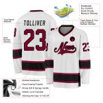 Custom Name and Number Personalized White Maroon-Black Hockey Jersey Personalized White Maroon-Black Hockey Jersey Team Custom