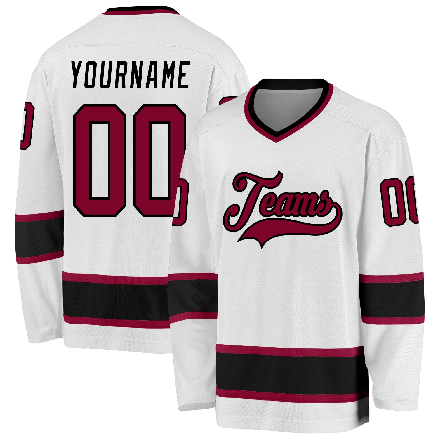 Custom Name and Number Personalized White Maroon-Black Hockey Jersey Personalized White Maroon-Black Hockey Jersey Team Custom