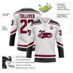 Custom Name and Number Personalized Hockey Jersey - White Maroon-Black Lace Neck Team Jersey Personalized White Maroon-Black