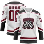 Custom Name and Number Personalized Hockey Jersey - White Maroon-Black Lace Neck Team Jersey Personalized White Maroon-Black