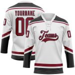 Custom Name and Number Personalized Hockey Jersey - White Maroon-Black Lace Neck Team Jersey Personalized White Maroon-Black