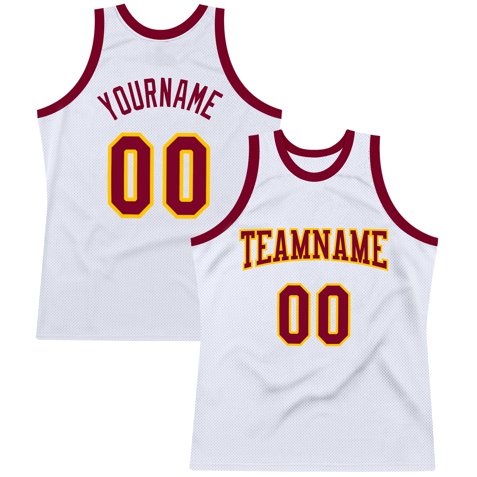 Custom Name Number Basketball Jersey - Authentic Throwback White Maroon Gold Design, Personalized Team Apparel Personalized