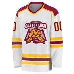 Personalized Maroon-Gold Hockey Jersey for Adults - Customizable White Team Apparel Personalized White Maroon-Gold Hockey