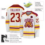 Personalized Maroon-Gold Hockey Jersey for Adults - Customizable White Team Apparel Personalized White Maroon-Gold Hockey