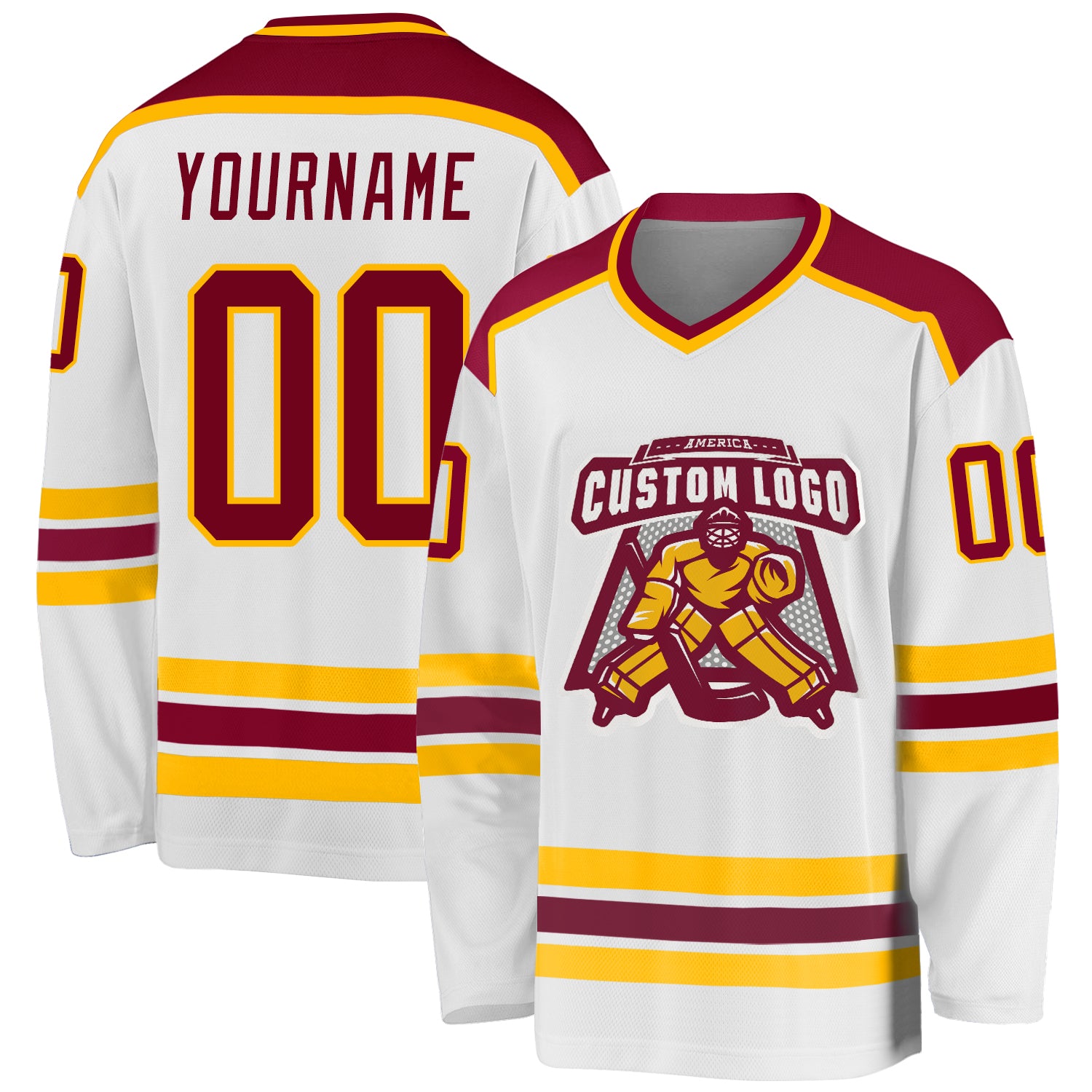 Personalized Maroon-Gold Hockey Jersey for Adults - Customizable White Team Apparel Personalized White Maroon-Gold Hockey