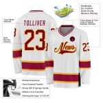 Custom Name Number Hockey Jersey - Personalized Maroon Gold Team Apparel Personalized White Maroon-Gold Hockey Jersey Team