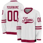 Custom Name and Number Hockey Jersey in White and Maroon - Personalized Team Jersey Personalized White Maroon Hockey Jersey