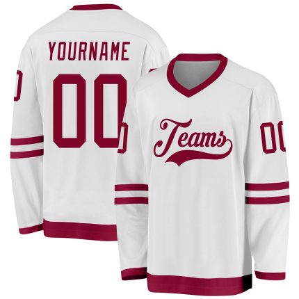 Custom Name and Number Hockey Jersey in White and Maroon - Personalized Team Jersey Personalized White Maroon Hockey Jersey