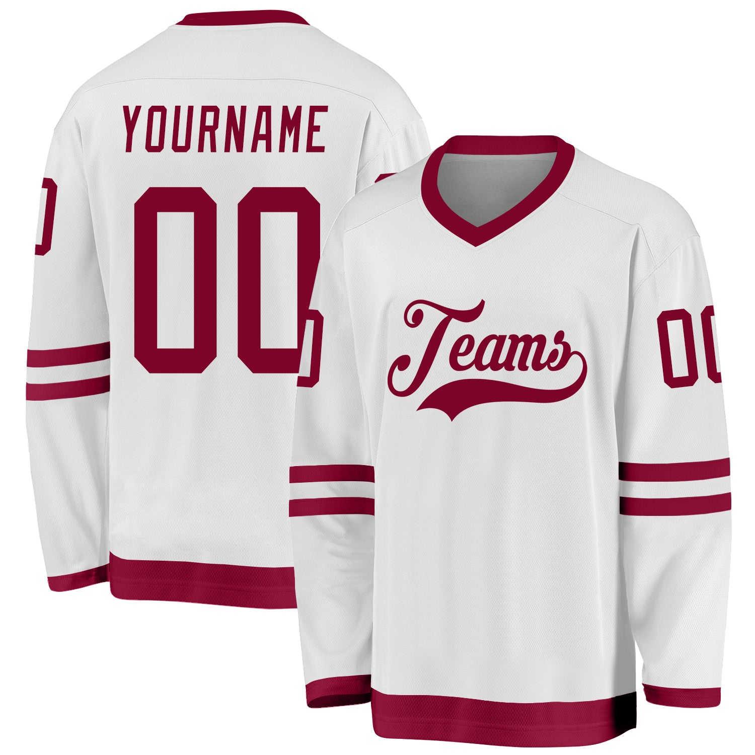 Custom Name and Number Hockey Jersey in White and Maroon - Personalized Team Jersey Personalized White Maroon Hockey Jersey