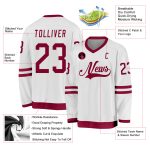 Custom Name and Number Hockey Jersey in White and Maroon - Personalized Team Jersey Personalized White Maroon Hockey Jersey