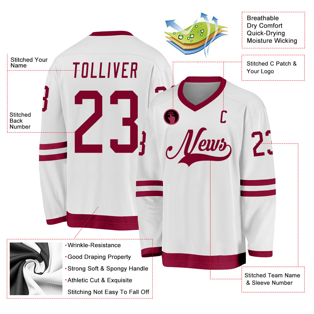 Personalized White Maroon Hockey Jersey Team Custom Name and Number Custom Name and Number Hockey Jersey in White and Maroon - Personalized Team Jersey Personalized White Maroon Hockey Jersey - Image 2