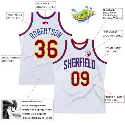 Custom Team Basketball Jersey with Personalized Name and Number - White Maroon-Royal Authentic Throwback Style Personalized