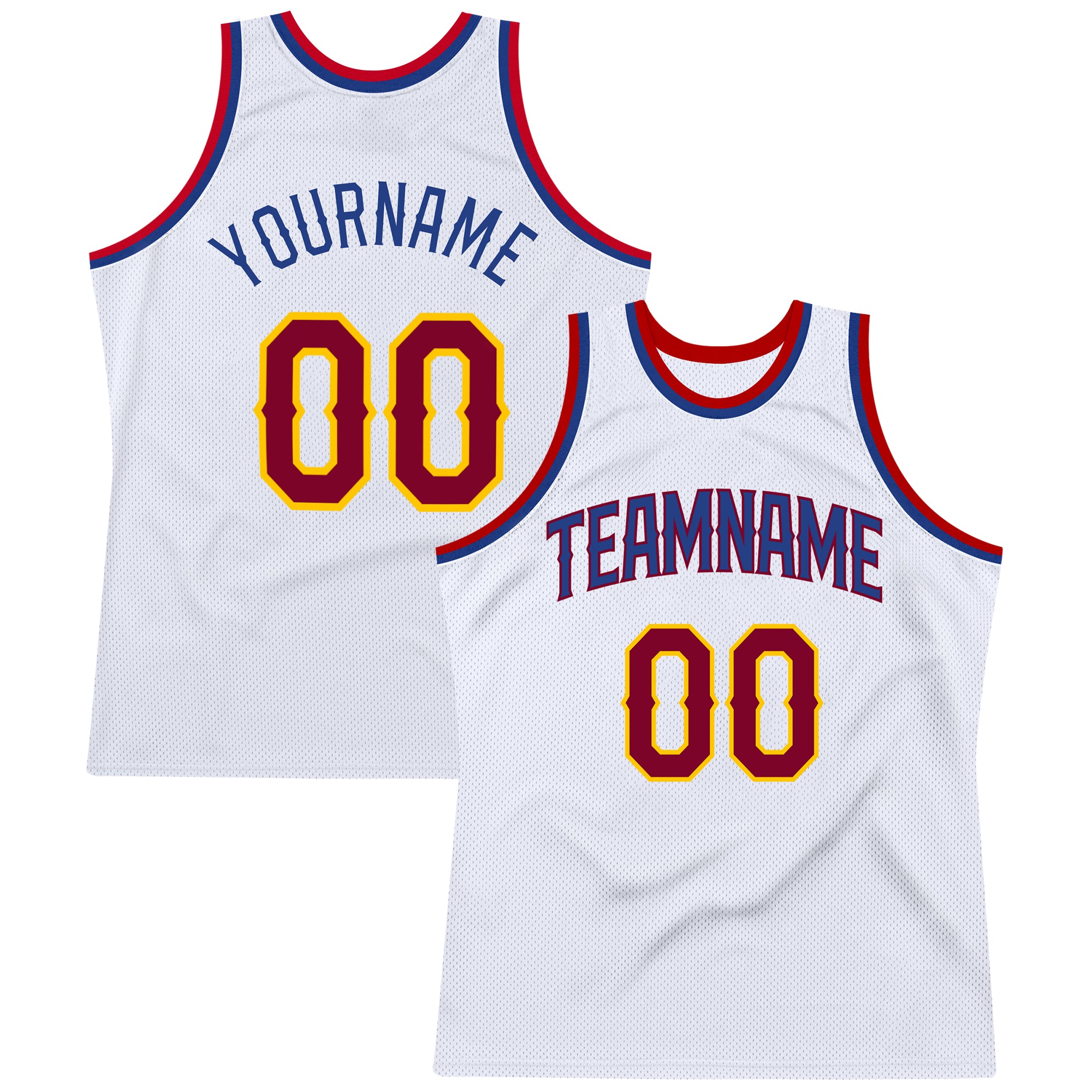 Custom Team Basketball Jersey with Personalized Name and Number - White Maroon-Royal Authentic Throwback Style Personalized