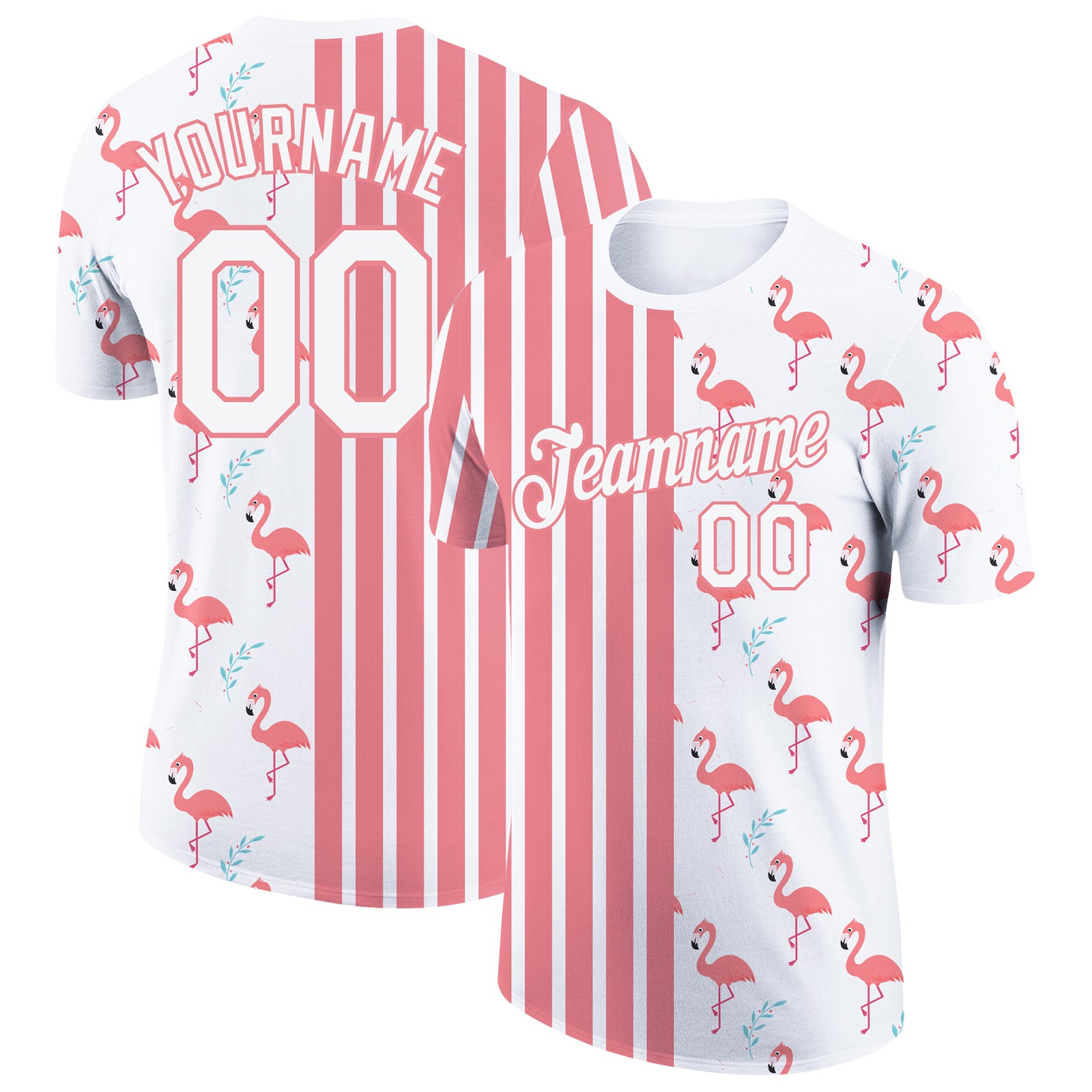 Custom Name Number Flamingo Performance T-Shirt, Personalized Medium White 3D Pattern Design Animal Tee Personalized White