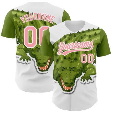 Personalized Pink Cartoon Crocodile Baseball Jersey with Custom Name and Number - Medium 3D Pattern Design Personalized White