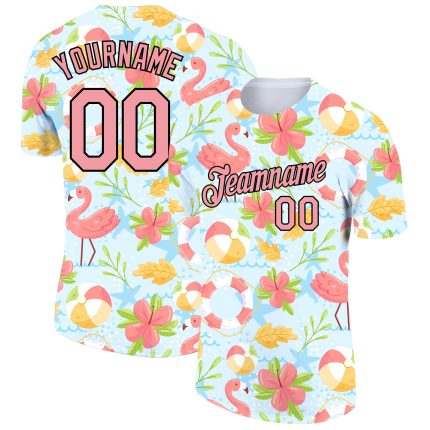 Custom Name Pink Black Flamingo Performance T-Shirt - Personalized 3D Tropical Hawaii Design, Medium Size Personalized White