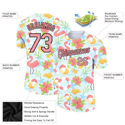 Custom Name Pink Black Flamingo Performance T-Shirt - Personalized 3D Tropical Hawaii Design, Medium Size Personalized White