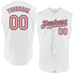 Custom Team Name and Number Personalized Sleeveless Baseball Jersey - White Medium Pink-Black Authentic Personalized White